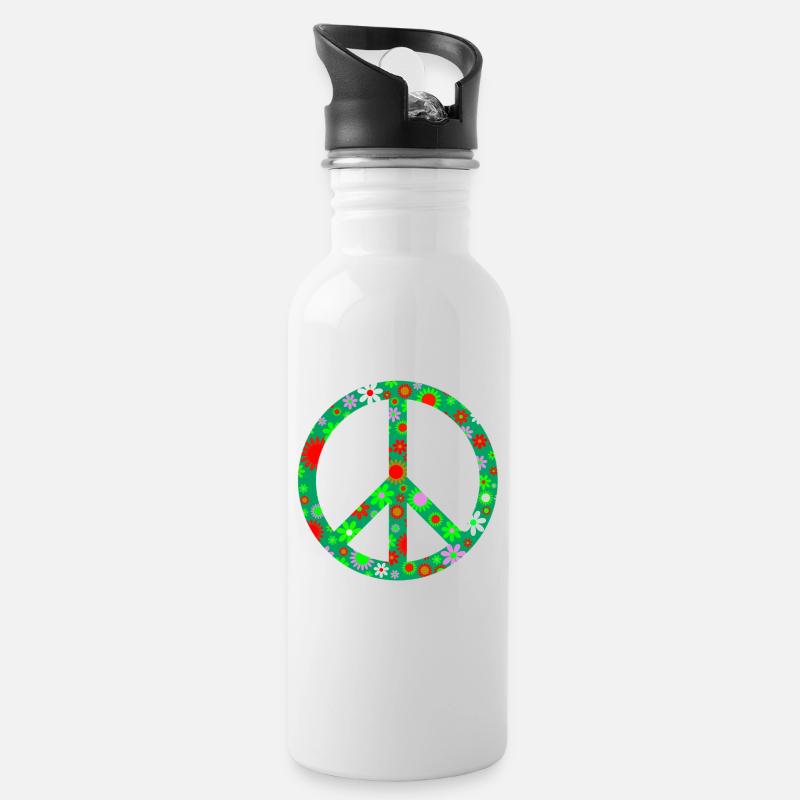 Weltweiter Frieden - Trinkflasche mit integriertem Trinkhalm - Weiß