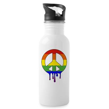 LGBT Friedenszeichen in Regenbogenfarben CSD - Trinkflasche mit integriertem Trinkhalm - Weiß - Rechts