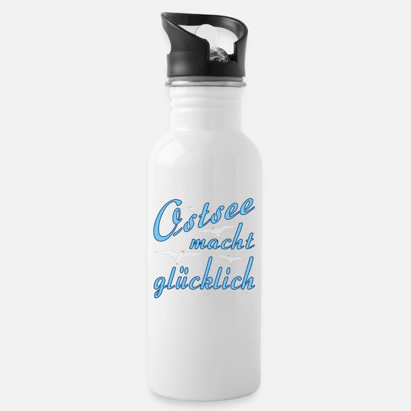 Moeven Ostsee macht gluecklich - Trinkflasche mit integriertem Trinkhalm - Weiß
