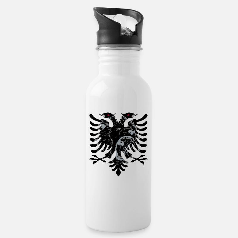 Albanischer Loewe - Trinkflasche mit integriertem Trinkhalm - Weiß