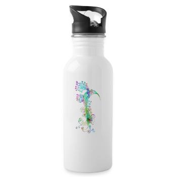 zentangle hummingbird psychedelic - Water bottle with straw - white - Right