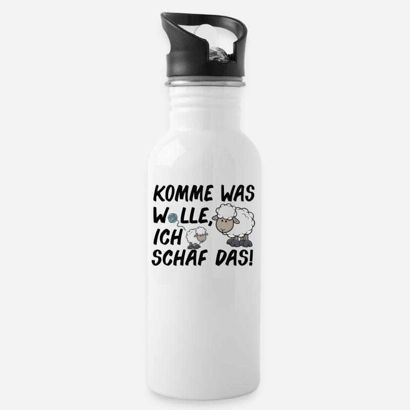 Komme Was Wolle Ich Schaf Das lustige Schäfer - Trinkflasche mit integriertem Trinkhalm - Weiß