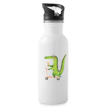 Crocodile sur trotinette - Gourde avec paille intégrée - blanc - Droite