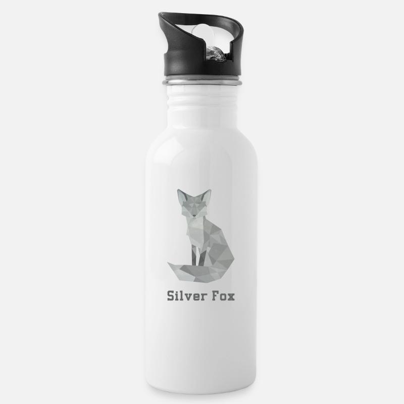 Silver fox, abstract - Water bottle with straw - white