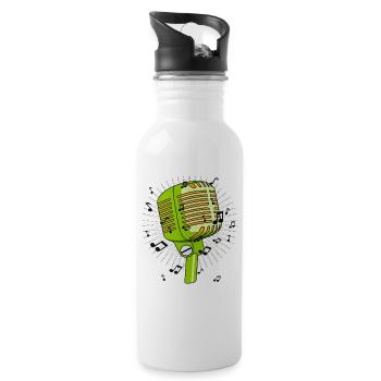 Mikrofon Noten - Trinkflasche mit integriertem Trinkhalm - Weiß - Rechts