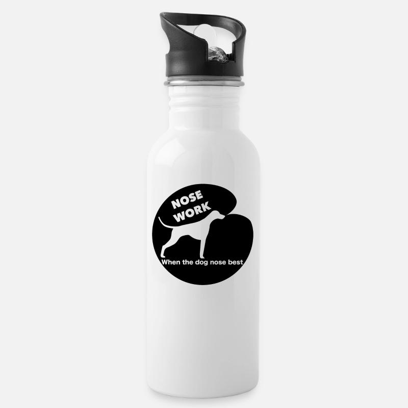 Nose Work Schwarzes Logo - Trinkflasche mit integriertem Trinkhalm - Weiß