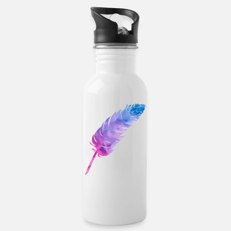 Plume colorée dans des tons violets - Gourde avec paille intégrée - blanc