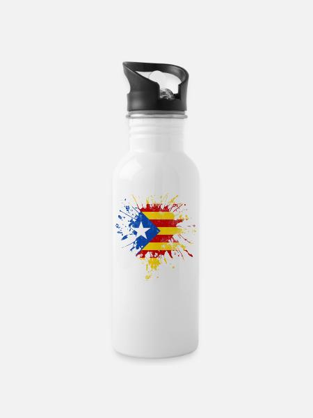Katalonien Flagge - Trinkflasche mit integriertem Trinkhalm - Weiß