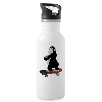 Skateboard Inliner Sport Affe - Trinkflasche mit integriertem Trinkhalm - Weiß - Rechts