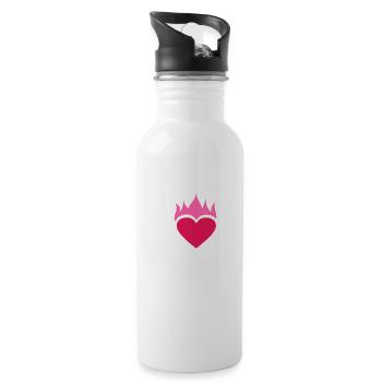 Coeur d'amour chaud flammes cadeau de la saint-valentin - Gourde avec paille intégrée - blanc - Droite