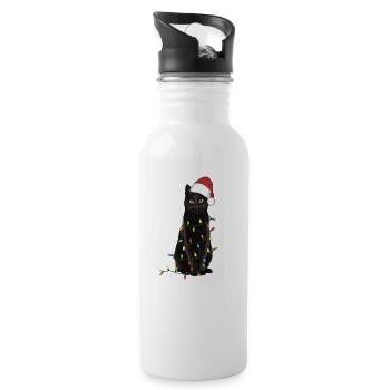 Chat noir de Noël - Gourde avec paille intégrée - blanc - Droite
