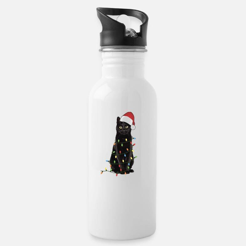 Chat noir de Noël - Gourde avec paille intégrée - blanc
