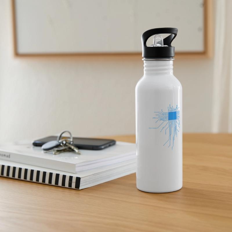 board blue computer pc admin core cpu nerd code Water bottle with straw