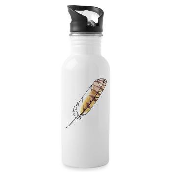 Feather brown-yellow hand-drawn (long-eared owl) - Water bottle with straw - white - Right