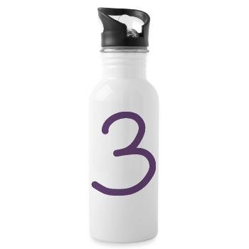 3 Nummer drei Zahl violett Geburtstag - Trinkflasche mit integriertem Trinkhalm - Weiß - Rechts
