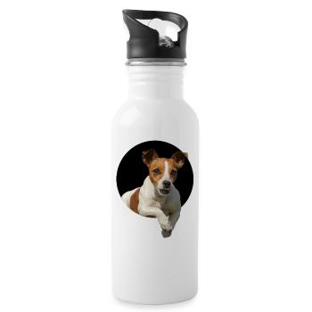 Jack Russel aus dem Loch - Trinkflasche mit integriertem Trinkhalm - Weiß - Rechts