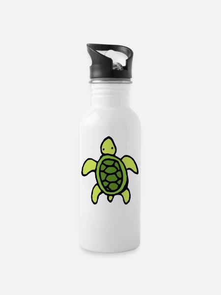 Schildkröte - Trinkflasche mit integriertem Trinkhalm - Weiß