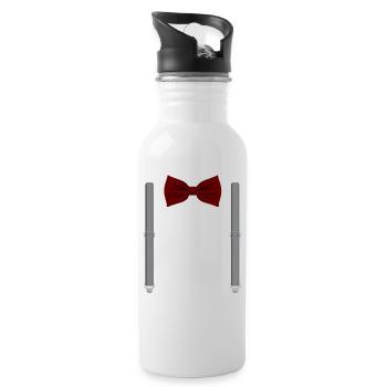 Funny Red Bow Tie with Gray Suspenders Perfect - Water bottle with straw - white - Right