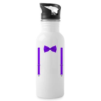 Funny Purple Bow Tie with Suspenders Perfect - Water bottle with straw - white - Right