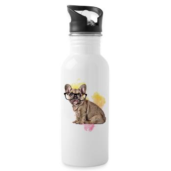 FRENCH BULLDOG with glasses Dog Dogs - Water bottle with straw - white - Right
