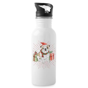 Bulldog Joyeux Noël Chien Chiens - Gourde avec paille intégrée - blanc - Droite