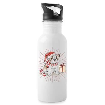 Bulldog Joyeux Noël Chien Chiens - Gourde avec paille intégrée - blanc - Droite