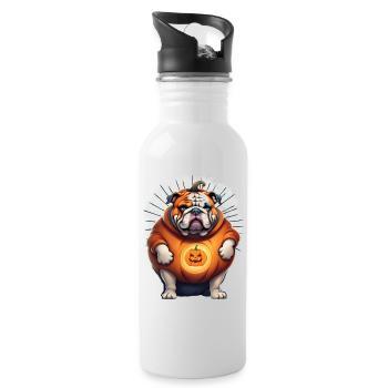 Bulldogge Halloween Hund HUNDE - Trinkflasche mit integriertem Trinkhalm - Weiß - Rechts