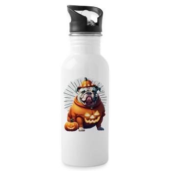 Bulldogge Halloween Hund Hunde - Trinkflasche mit integriertem Trinkhalm - Weiß - Rechts