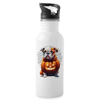 Bulldogge Halloween Hund HUNDE - Trinkflasche mit integriertem Trinkhalm - Weiß - Rechts