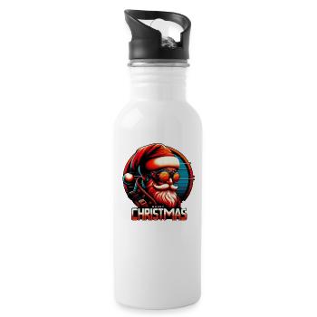 Modern Santa Claus Cyber Punk design Funny Gift - Water bottle with straw - white - Right