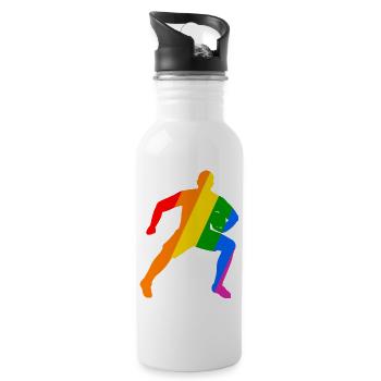 Rugby Power im Regenbogen - Trinkflasche mit integriertem Trinkhalm - Weiß - Rechts