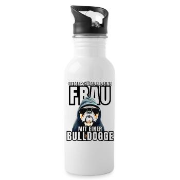 NEVER underestimate a woman with a bulldog dog dog - Water bottle with straw - white - Right