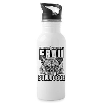 NEVER UNDERESTIMATE A WOMAN with Bulldog Dog DOG - Water bottle with straw - white - Right