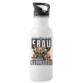 NEVER UNDERESTIMATE A WOMAN with Bulldog Dog DOG - Water bottle with straw - white - Right