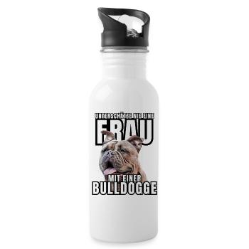 NEVER underestimate a woman with a bulldog dog dog - Water bottle with straw - white - Right