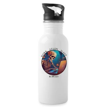 Work, Study, Sleep, Repeat! - Water bottle with straw - white - Right