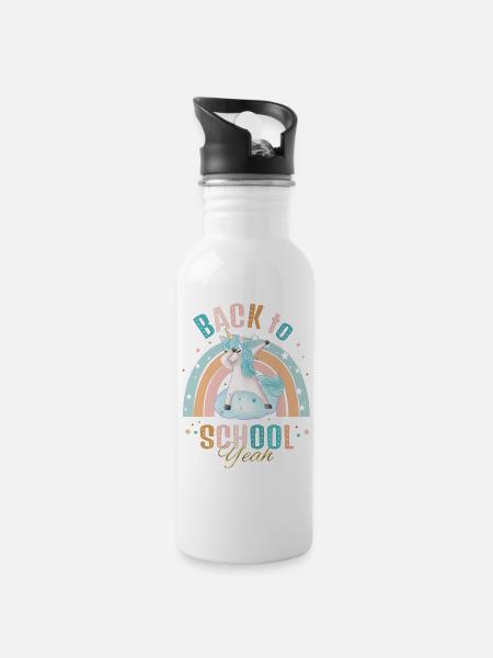 Back to School - Trinkflasche mit integriertem Trinkhalm - Weiß