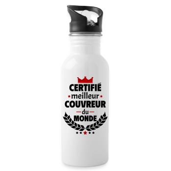 Certifié meilleur couvreur du monde, cadeau noël - Gourde avec paille intégrée - blanc - Droite