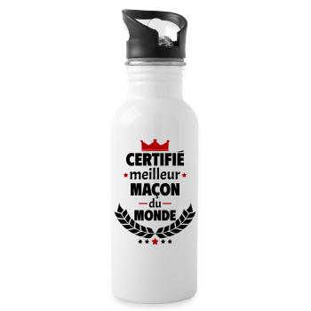 Certifié meilleur maçon du monde, cadeau de noël - Gourde avec paille intégrée - blanc - Droite
