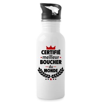 Certifié meilleur boucher du monde,cadeau de noël - Gourde avec paille intégrée - blanc - Droite