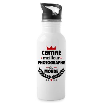 Certifié meilleur photographe, fête des pères,noël - Gourde avec paille intégrée - blanc - Droite