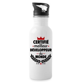Certifié meilleur développeur,fête des pères,noël - Gourde avec paille intégrée - blanc - Droite