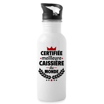 Certifiée meilleure caissière du monde, noël - Gourde avec paille intégrée - blanc - Droite