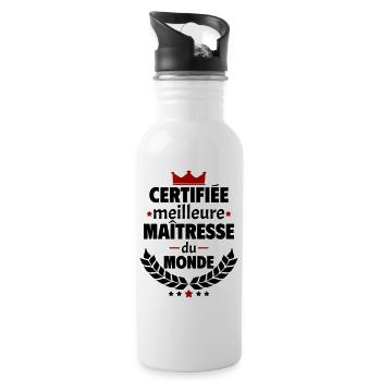 Certifiée meilleure maîtresse du monde, noël - Gourde avec paille intégrée - blanc - Droite
