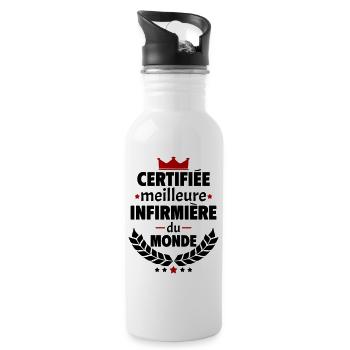 Certifiée meilleure infirmière du monde, noël - Gourde avec paille intégrée - blanc - Droite
