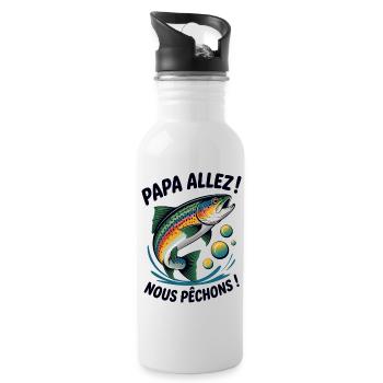 Papa allez! Nous pêchons ! Truite sautante - Gourde avec paille intégrée - blanc - Droite