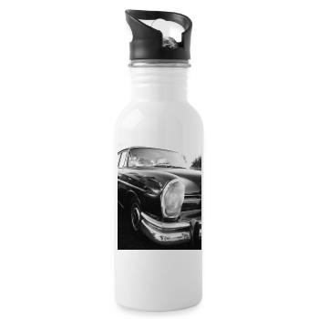 Vintage Automobile in Black and White - Water bottle with straw - white - Right
