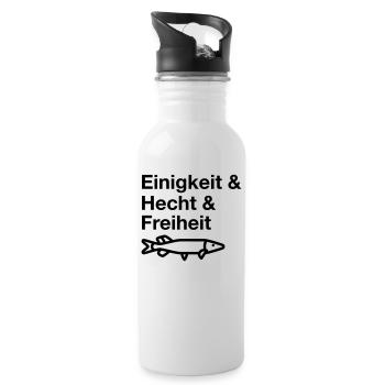 Einigkeit und Hecht und Freiheit - Angler - Angeln - Trinkflasche mit integriertem Trinkhalm - Weiß - Rechts