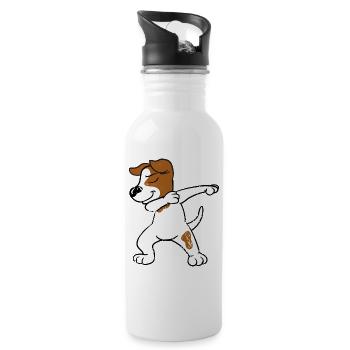 Retro Vintage Dabbing Dab Jack Russell Terrier - Water bottle with straw - white - Right