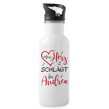 Mein Herz schlägt für Andrea - Trinkflasche mit integriertem Trinkhalm - Weiß - Rechts